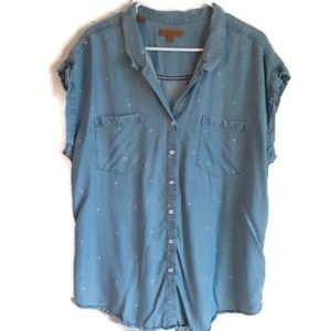Jachs girlfriend palm tree Denim blue top